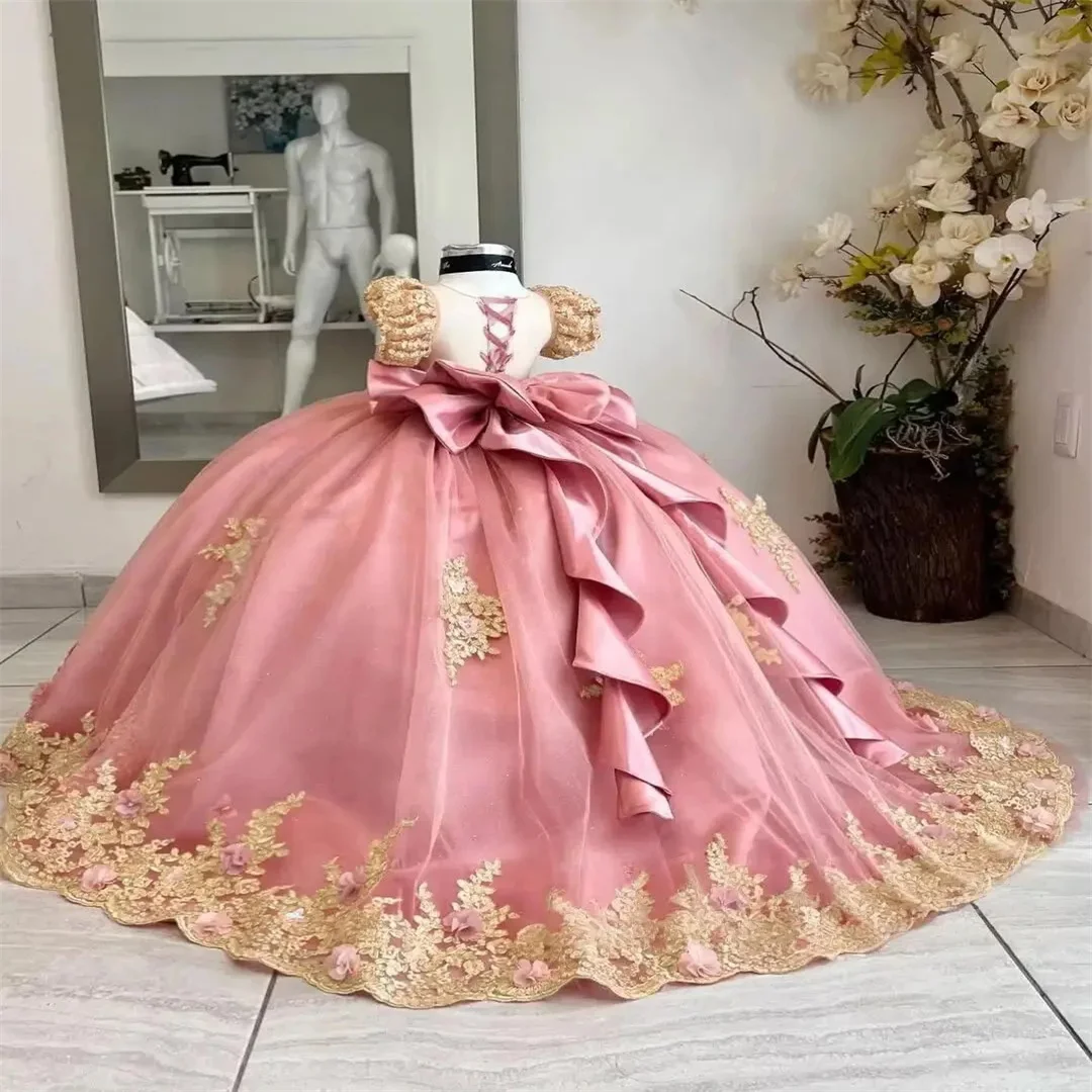 Sukienki dla dziewczynek na wesele szyte na miarę, przezroczyste, zdobione koralikami, bufiaste sukienki na konkursy piękności dla małych dziewczynek, sukienki na Pierwszą Komunię Świętą szyte na miarę dla maluchów.