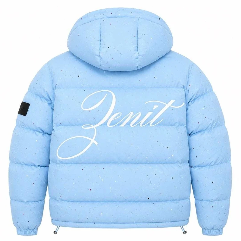Harajuku Winter Men's Padded Jacket Thick Warm Coat American Retro Style Zip‑up Outerwear Casual Streetwear Light Blue Coat New