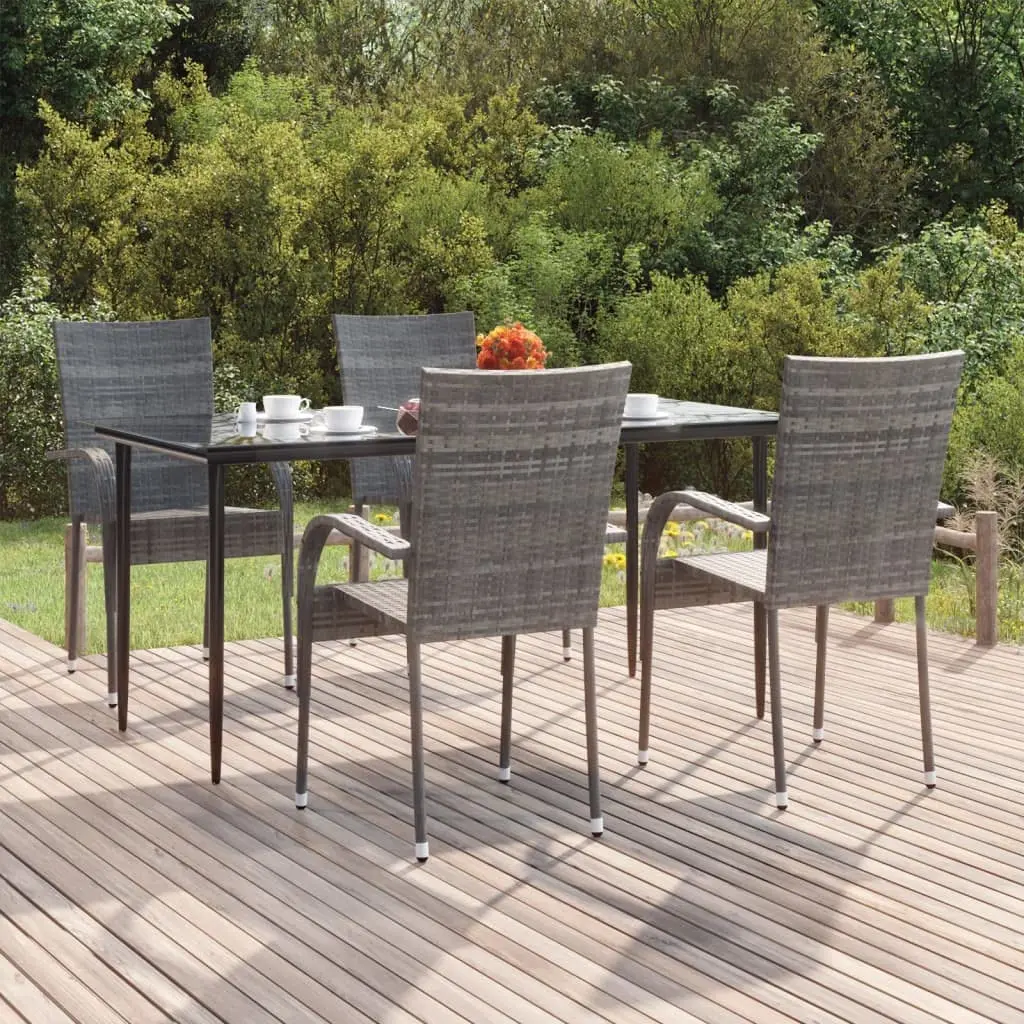 5-Piece Gray Poly Rattan Patio Dining Set Outdoor Table & Chairs for Balcony Deck Pool, Customized