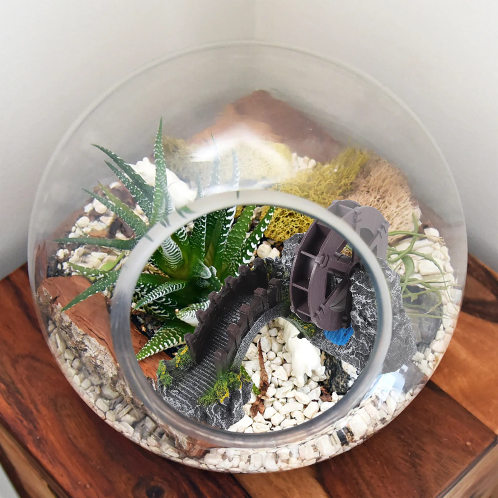 Miniature Water Wheel Bridge Aquarium Decor – Fish Tank Ornament for DIY Micro Landscape, Bonsai & Potted Plants