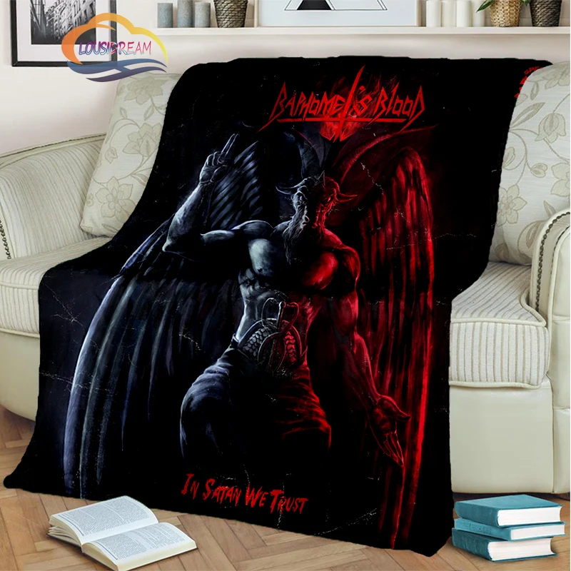 Satanic Skull Inverted Pentagram Blanket -Goat demon Baphomet Flannel cashmere blanket-Gothic  Portable Warm