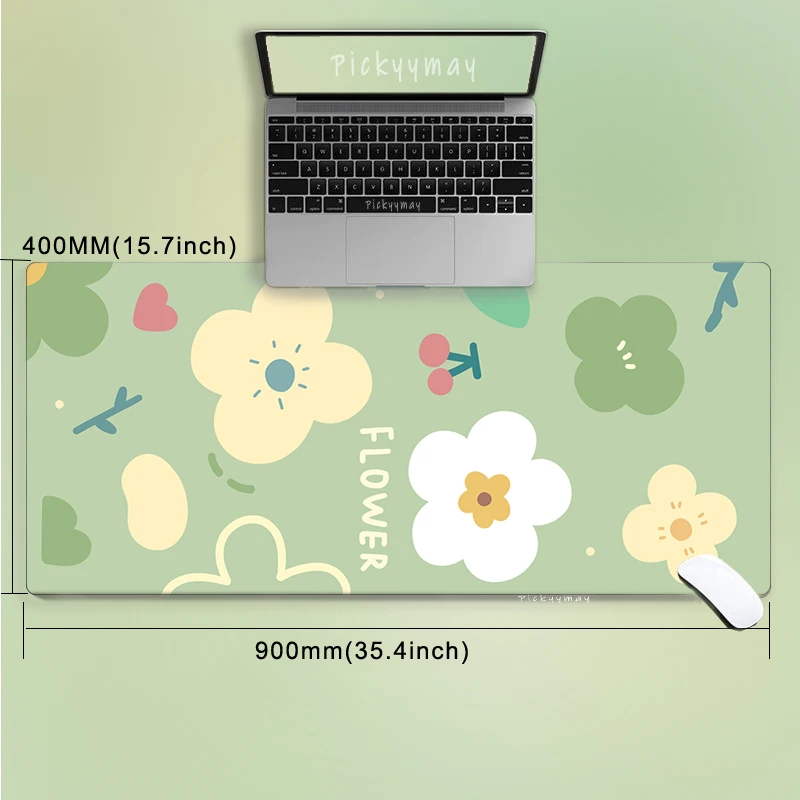 Large Green Mouse Pad Kawaii Flower Anime Cute Natural Rubber PC Computer Office Mousepad Desk Mat Student Locking Edge Carpet 