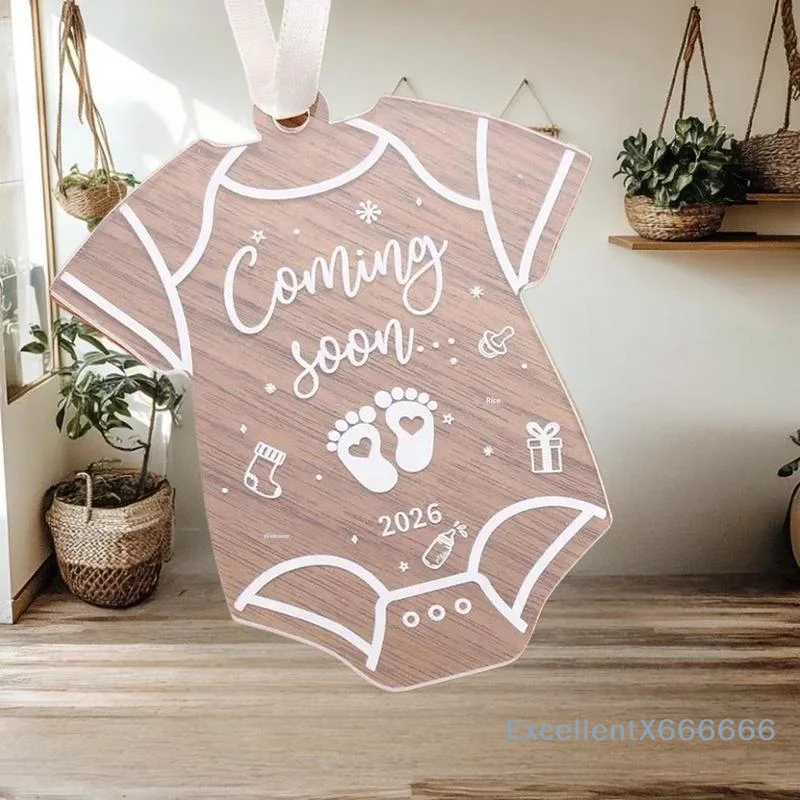 Voetafdrukken Decor "Coming Soon" - 2026 Transparant acryl hangend ornament voor babyborrels