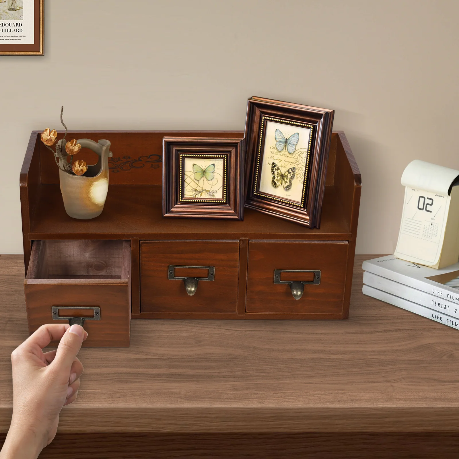 Armadietto organizer da scrivania vintage, organizer per forniture multistrato, armadietto salvaspazio per ufficio domestico