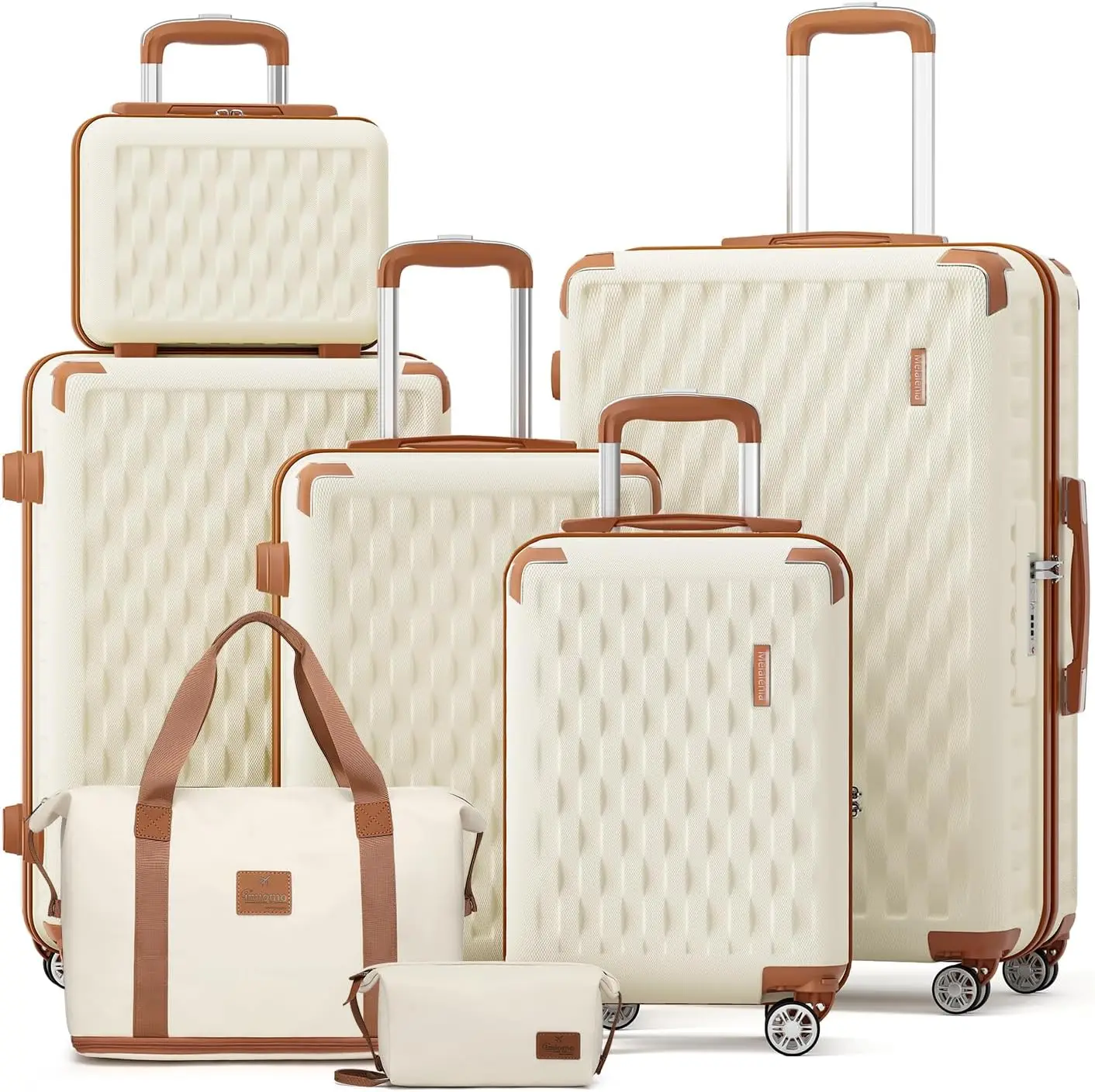 

7-Piece Hard Shell Spinner Suitcase Set with TSA Lock, Lightweight Travel Duffel Bag for Women in Beige Brown