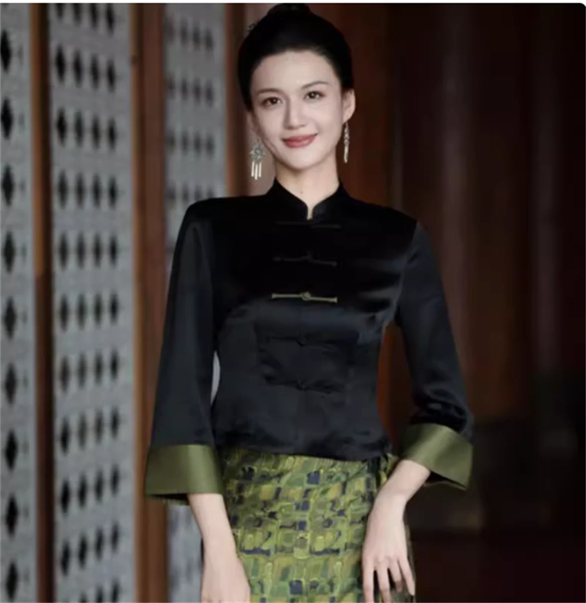 Haut rétro noir de style chinois pour femmes, vêtements Dai améliorés, tempérament saisonnier, début d'automne, article chaud