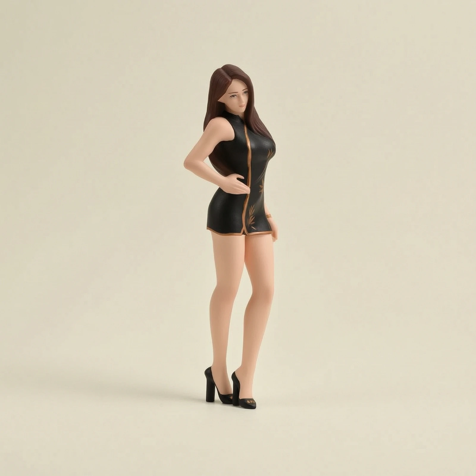 Miniature with Qipao Dress Collectible Female Figurine Miniature Statue with High Heels Graceful Toy Sophisticated