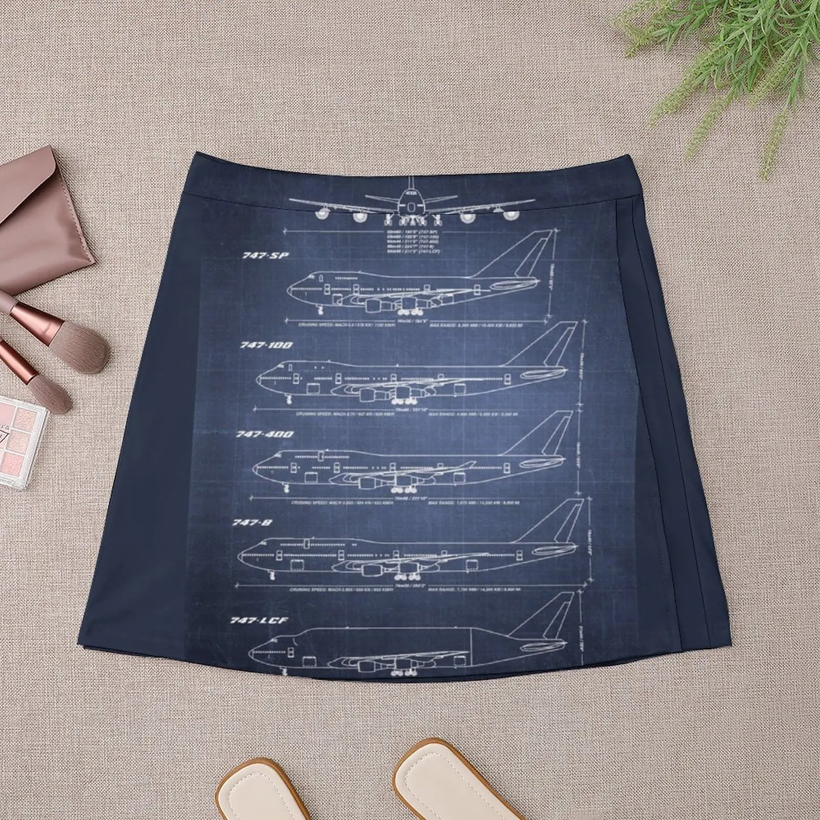 Boeing-minifalda kawaii para mujer, traje de estilo coreano con estampado de azul oscuro, 747