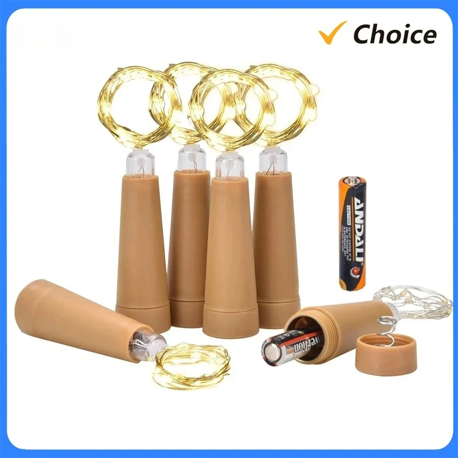 6Pcs 2m Wine Bottle Light LED Cork String Lights Battery Operated Silver Wire Fairy Lights For Party Xmas Wedding Table Decor
