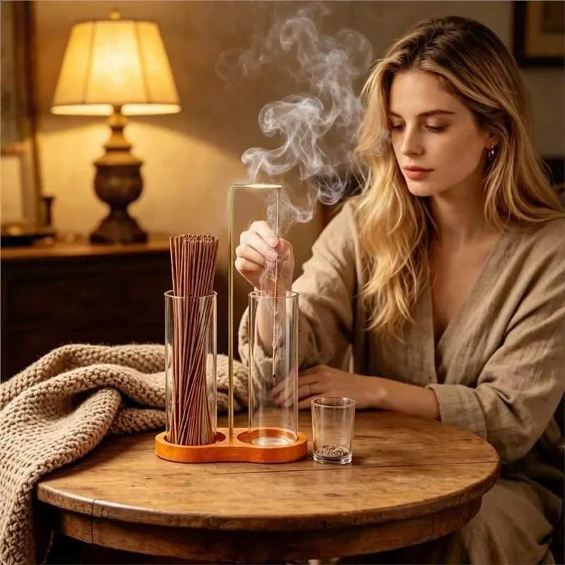 B23B For Meditation Yoga Spa Room Decor 8Pcs Glass Incense Holder Set With Ash Catcher& 3 Storage Tubes, Aroma Stick Burner