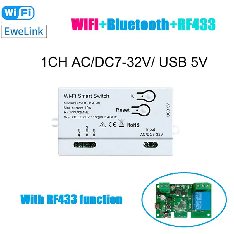 

ABRU-2X Wi-Fi умный переключатель Ewelink DIY таймер 1CH 7-32 В RF433 2,4G Wi-Fi Smartlife модуль домашней автоматизации для Alexa Google Home