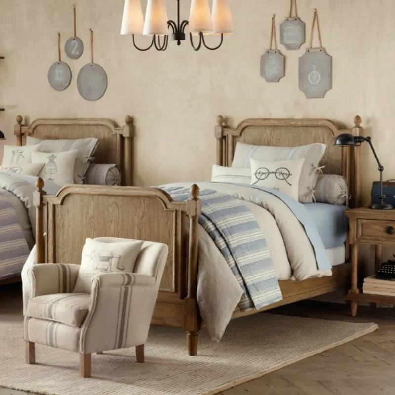 

American country rattan bed 1.2m French solid wood bedroom vintage small apartment princess single