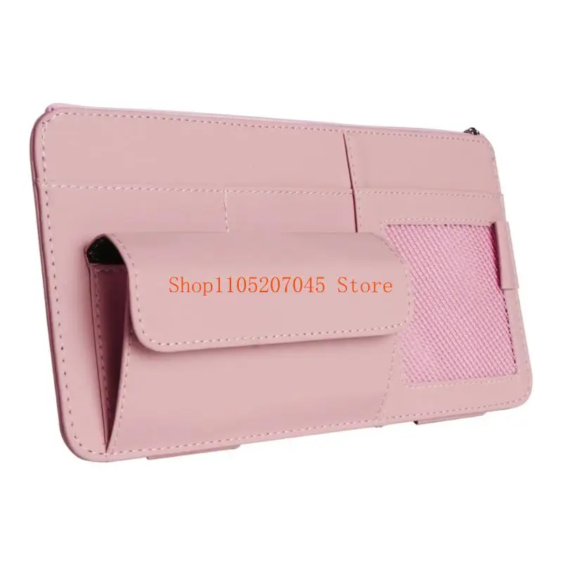 37cd Car Sunvisor Storage System Feature Sunglasses Holder and Card Organizers Compartments for Document Leather Simple I