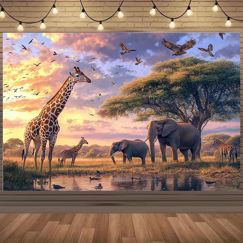 Animal World Backdrop Tiger Elephant Giraffe for Children Boys Room Wall Living Room Custom Decor Home Photo Background Studio