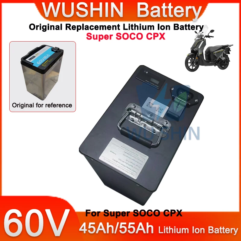 Original Replacement Battery Pack 60V 45Ah 55Ah Lithium Ion Battery for Super SOCO CPX Motorcycle Full Match of Original Data