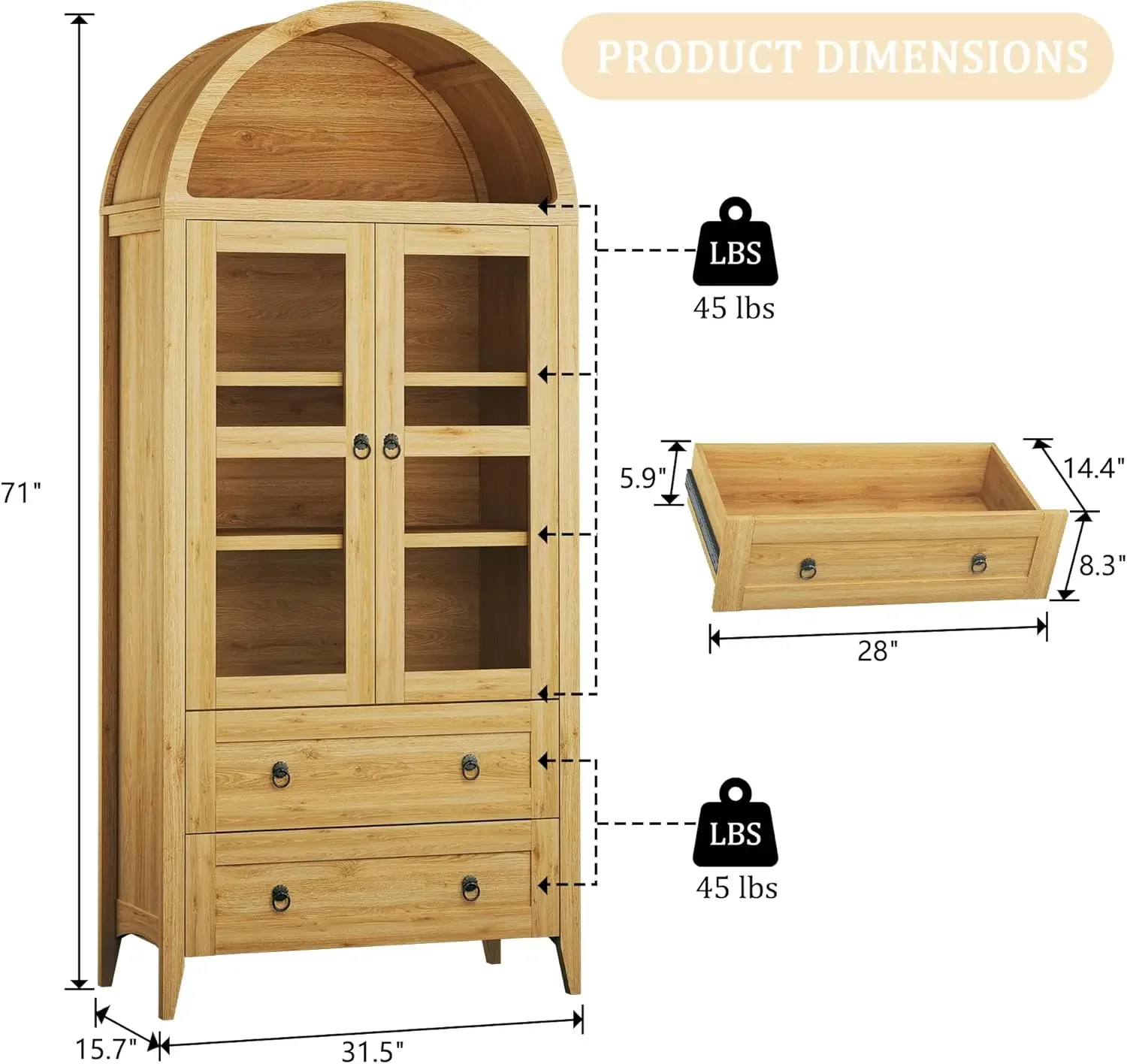 [سعر مخفض! شحن مجاني! ][سعر مخفض، عرض ساخن! ] خزانة مخزن طويلة مقاس 71 بوصة، خزانة مقوسة مع أضواء LED، مطبخ S