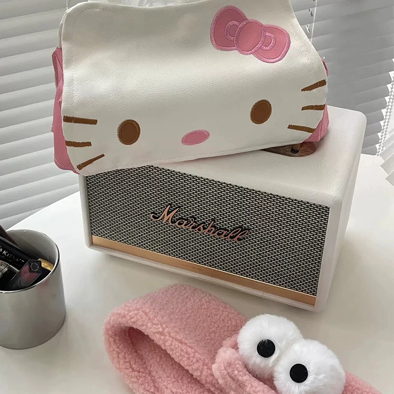 New Sanrio Hello Kiity Tissue Box Cartoon KT Cat PU Leather Paper Napkin Case Cute Animals Home Car Paper Storage Box Girl Gifts