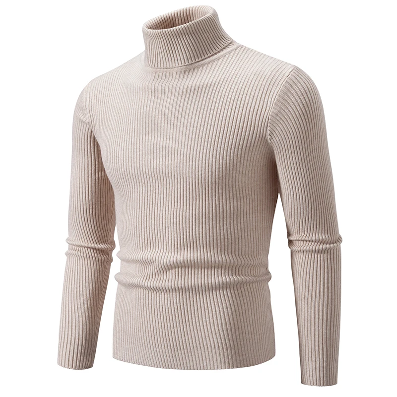 Outono inverno masculino fino ajuste camisola de gola alta moda quente pulôveres de malha masculino estilo coreano cor sólida casual blusas de malha