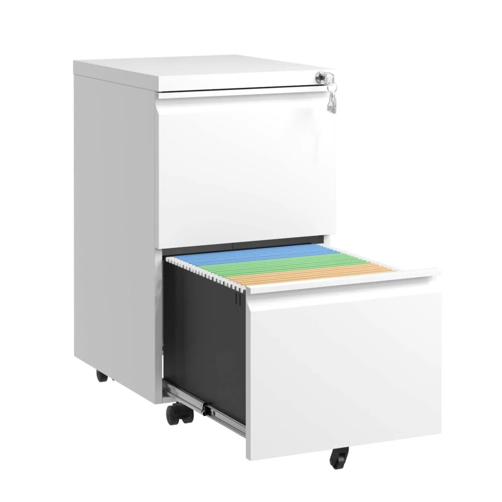 US STOCK 2 Drawer Mobile File Cabinet With Lock & 5 Wheels & Embedded Handle Commercial Vertical Cabinet For Home Office