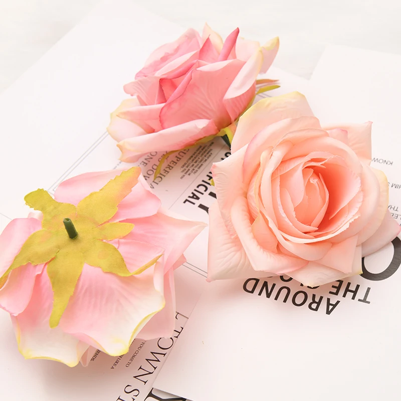 30PCS/8cm Gem Rose Artificial White Rose Silk Flower Heads DIY Wedding Birthday Party Decoration Scrapbooking Craft Fake Flowers