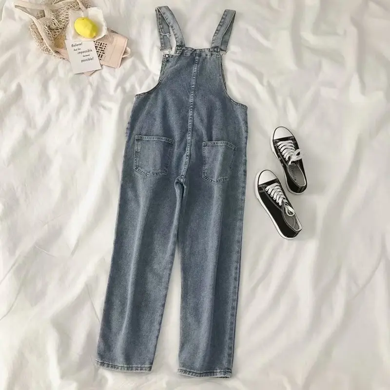 Denim Jumpsuits Woman Draped Off Shoulder Halloween Outfits Daily Wear Size Retro Chic Female Street Blue Ruffle Line Shiny