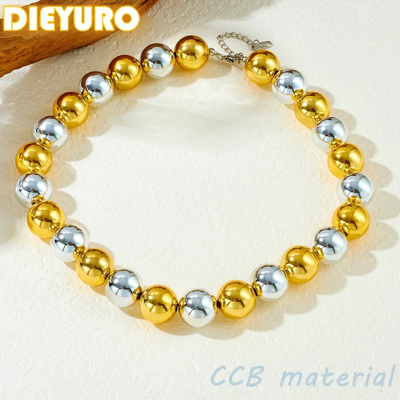 Dieyuro galvanizado de aço inoxidável dourado prateado contas circulares colar moda feminina ccb material pescoço corrente jóias presente