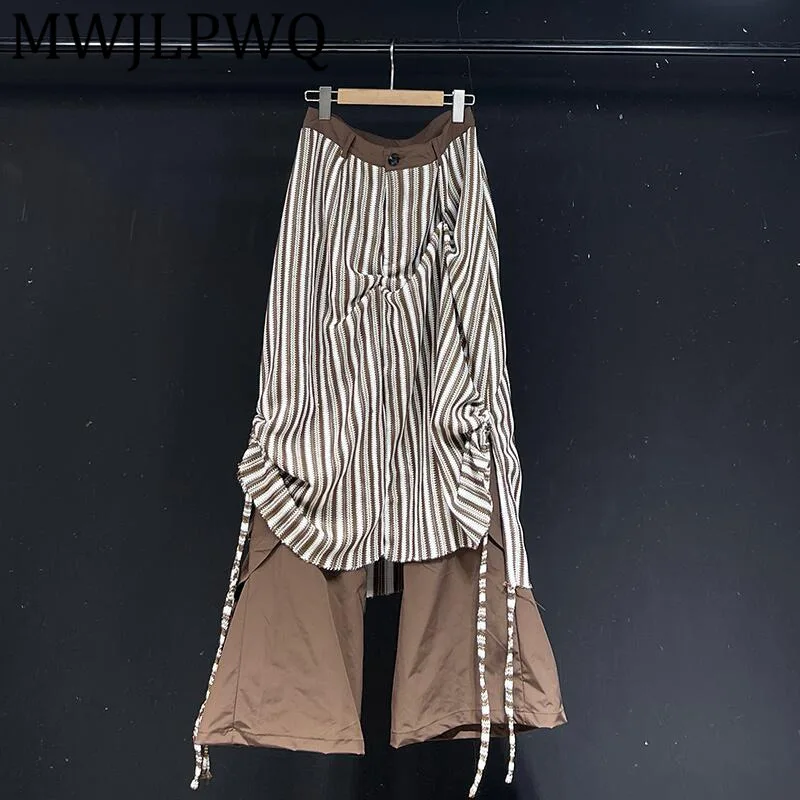 

MWJLPWQ Striped Design Skirt Casual Flared Pants For Men High Street Niched Lace Up Women Loose Elegant Trousers 2025 New 11825