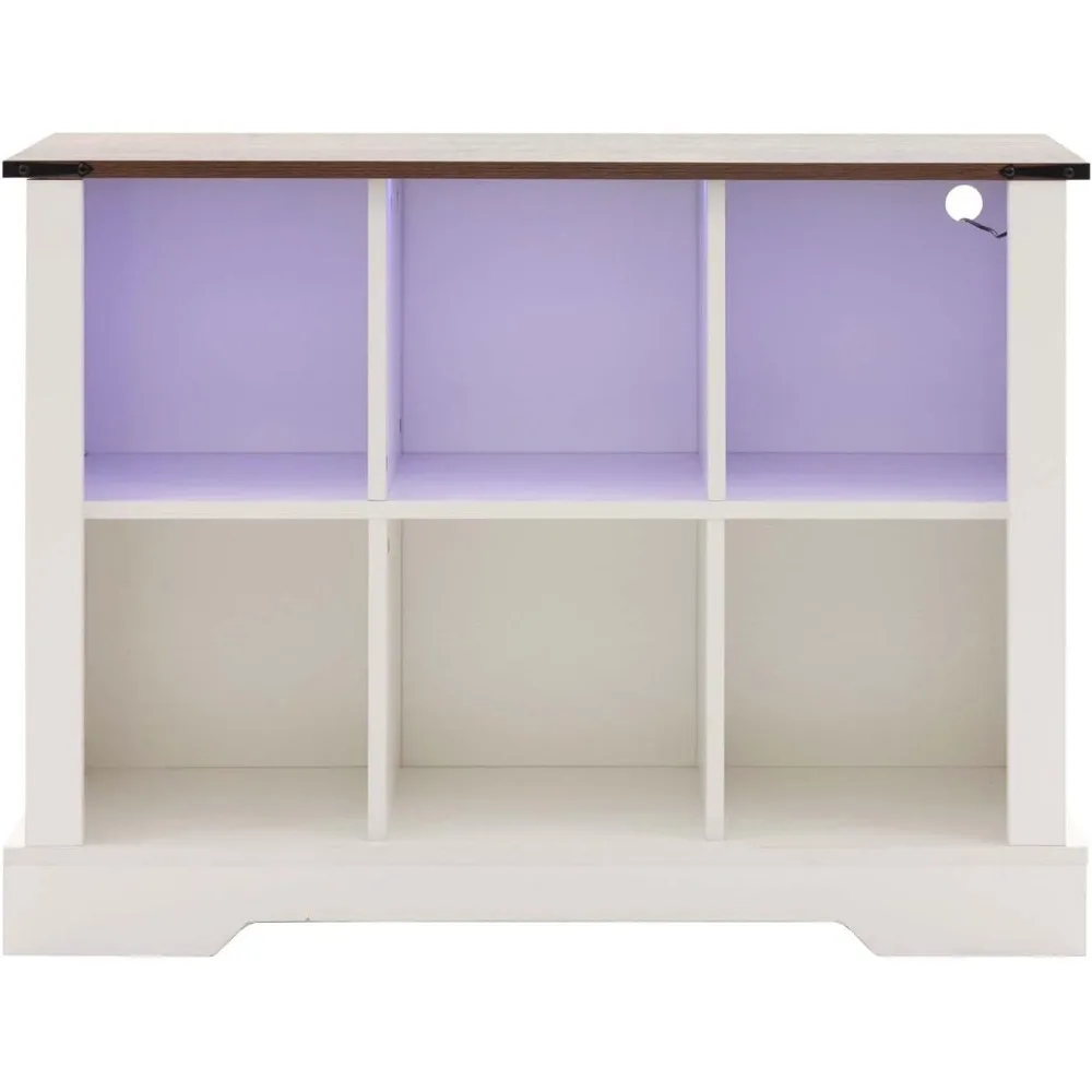 منظم تخزين 6 مكعبات مع أضواء LED، خزانة كتب خشبية مكعبة مع لوحة خلفية، رف مكعب أبيض رف كتب قائم بذاته لـ Livi