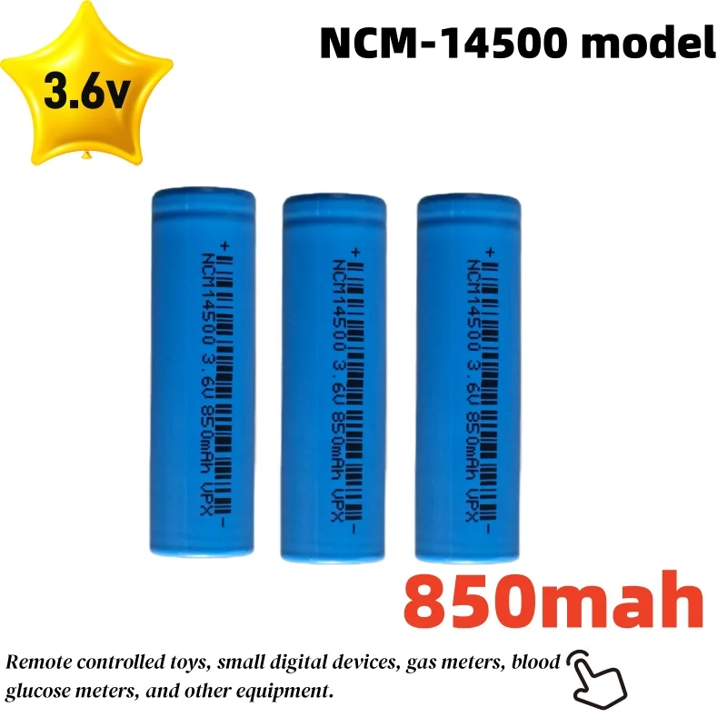 High‑Capacity 14500 NCM 3.6V 850mAh Li‑ion Cell Fit Flashlights Shavers Mini Fans Compact Portable Toys