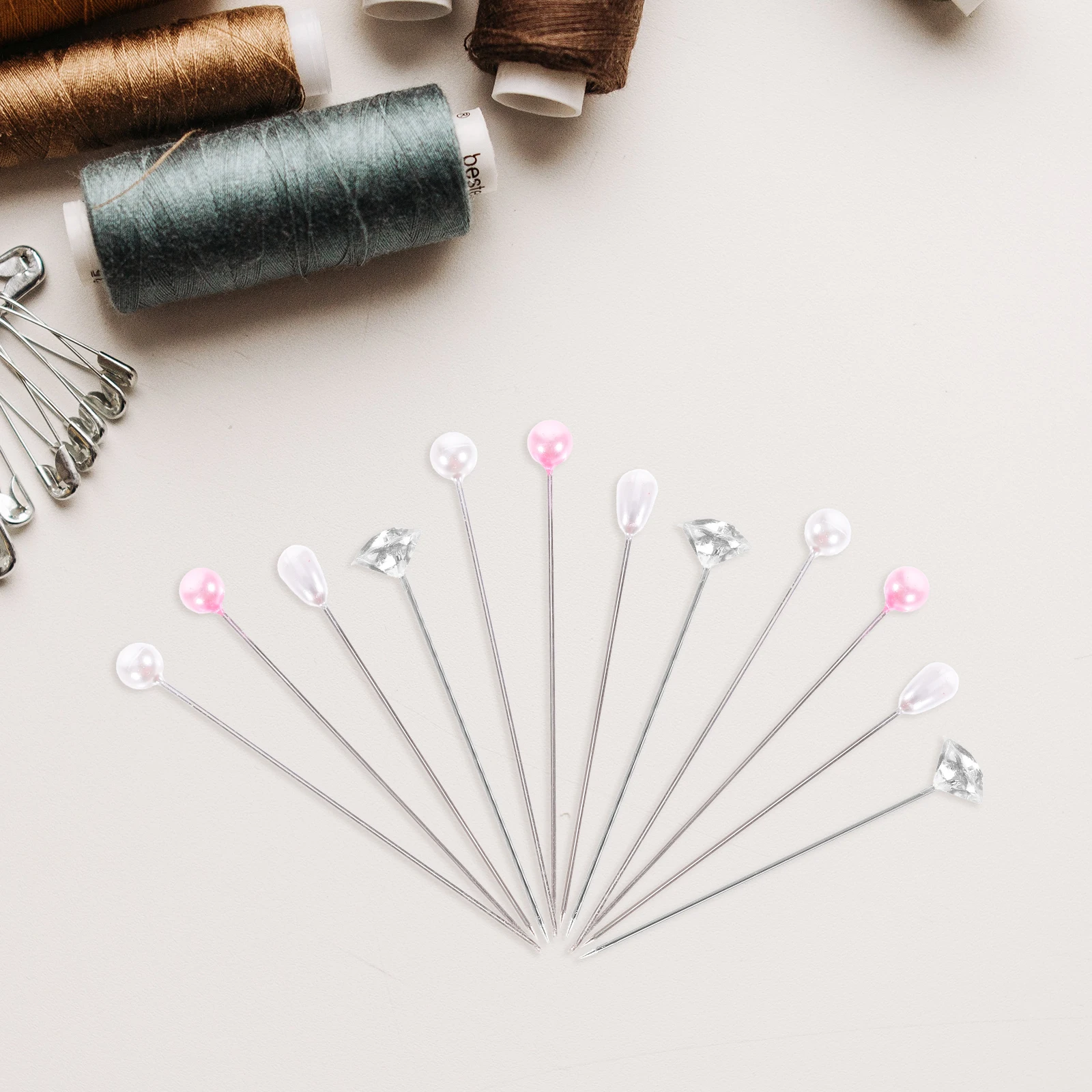 

4 Sets 8x52mm Diamond 6x65mm Pearl Pins 5x55mm White Pear Shape Pins Sewing Straight Pin DIY Craft Jewelry Quilting Household