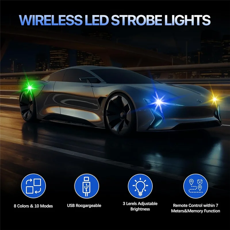 A74E-8 Color High Brightness Wireless LED Strobe Light 10PCS Car With Remote Control USB Charging