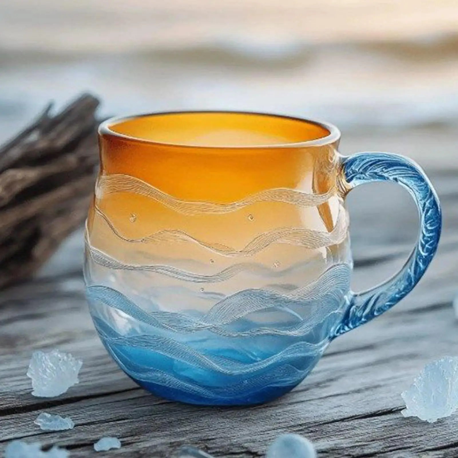 

Кофейная кружка из смолы с дизайном заката и моря, легкая чашка для воды с ручкой для дома, кухни, офиса, посуда для напитков, креативные рождественские подарки