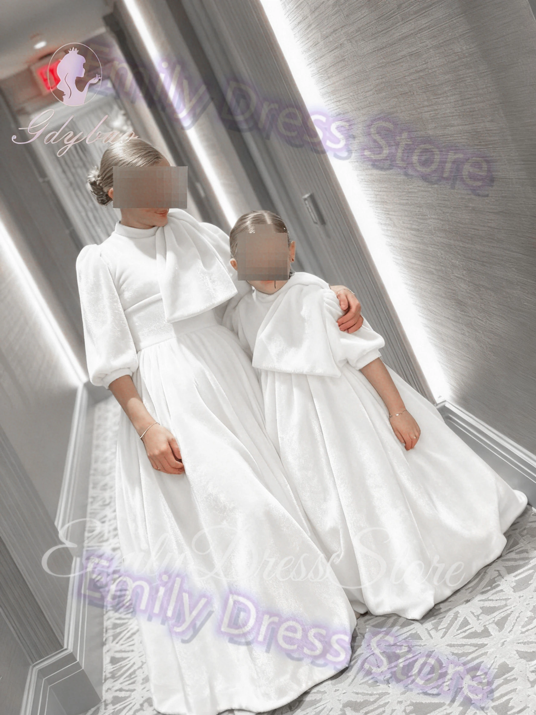 カスタマイズされたアイボリーベレットフラワーガールドレス結婚式用ハイネックふくらんブライズメイド子供の誕生日初聖体拝領ボールガウン