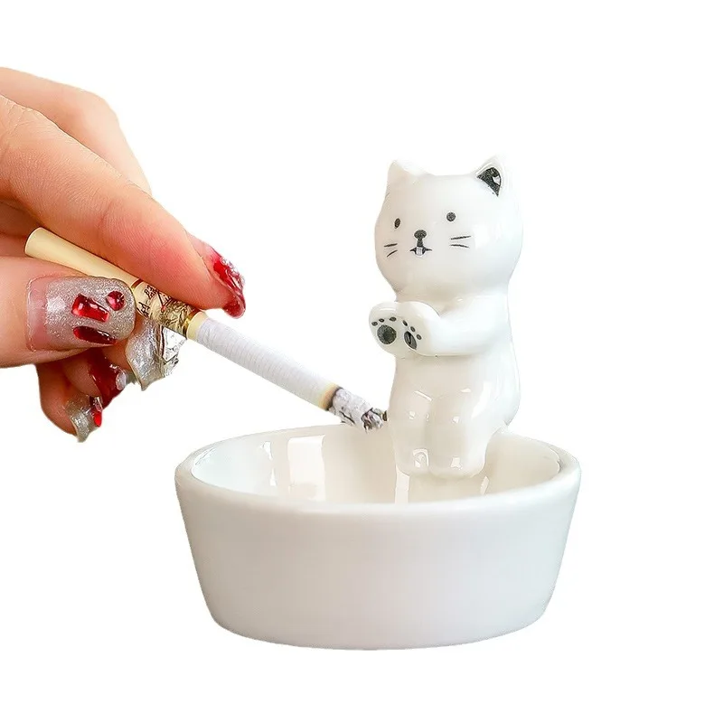 Ceramic Cartoon Cat Ashtray Creative Animal Cat Ashtray Office Desktop Decoration Ceramic Home Decoration Accessories Ashtray