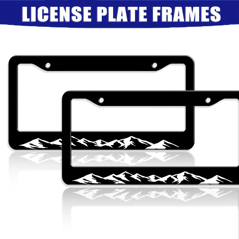 Black White Mountain Range License Plate Frames Minimalist Snow Peak Silhouette Print Outdoor Adventure Style Auto Tag Holders