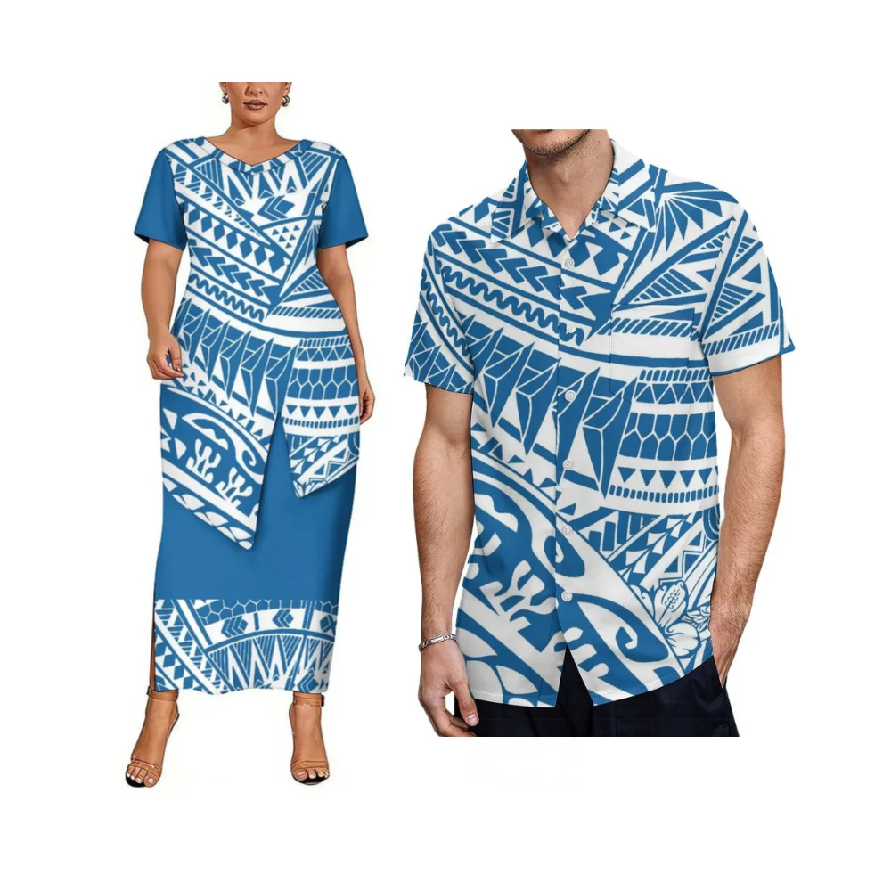New Design V-Neck Short-Sleeved Skirt With Pleated Hem And Waist-Cinching Feature For Ladies Polynesian Custom Puletasi Style