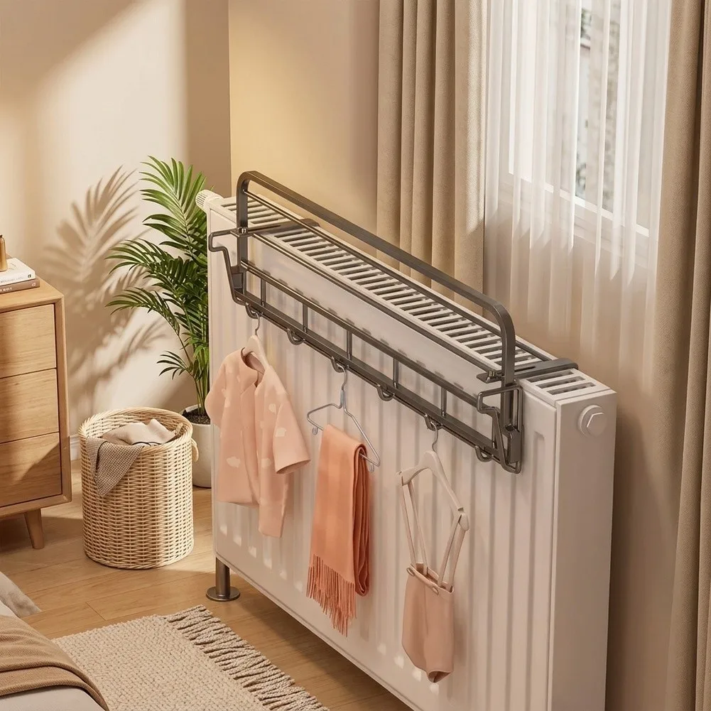 Large Capacity Clothes Drying Rack For Radiators Storage Rack Wall Mounted Sturdy Iron Foldable Black White Small Medium Large