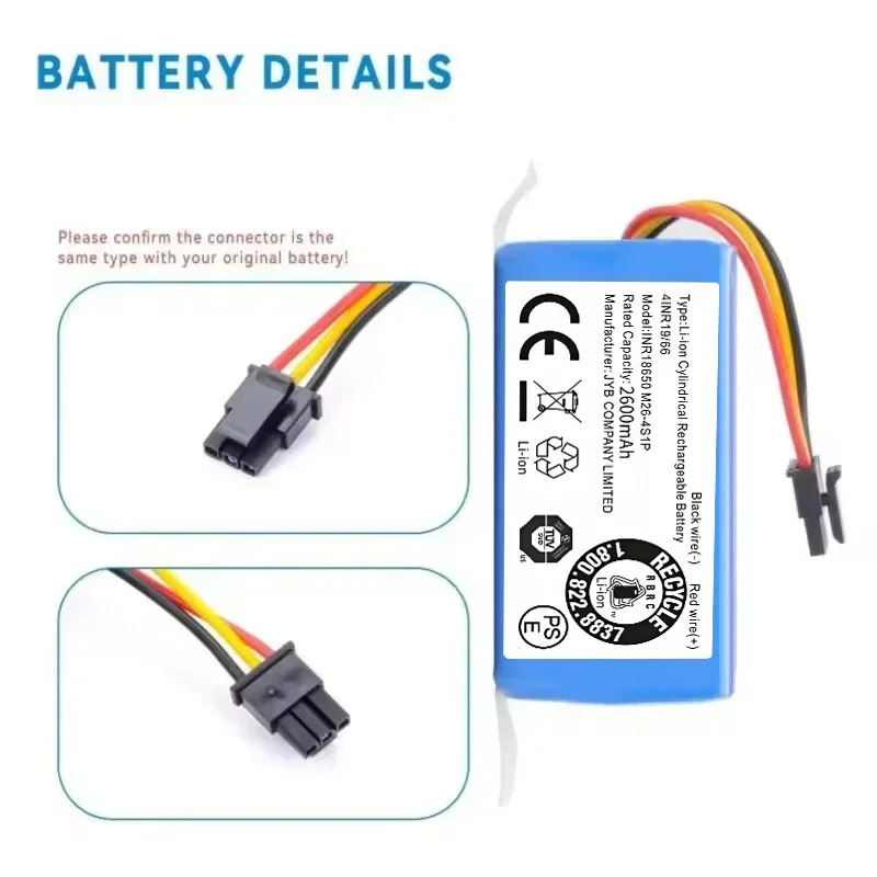 

14.8V 2600mAh Robot Vacuum Cleaner Battery Pack for Qihoo 360 S5 S7 S7Pro T90 X9 Robotic Vacuum Cleaner Replacement Batteries