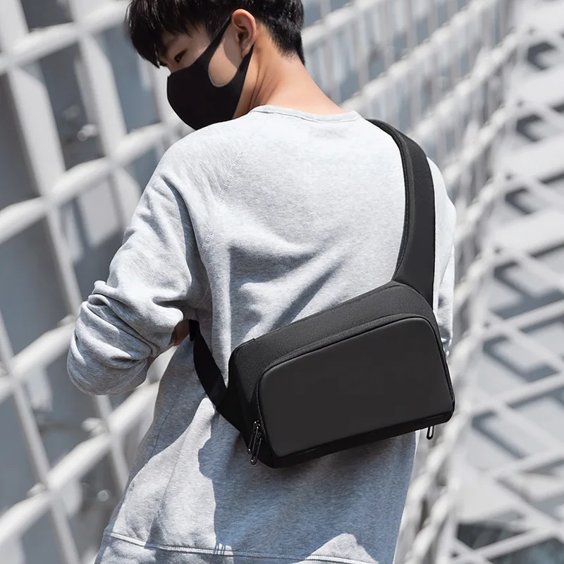 Premium Black Waterproof CrossBag Personality Fashion Men Magnetic Messenger Bag Lightweight Minimalist Sling Shoulder Bag