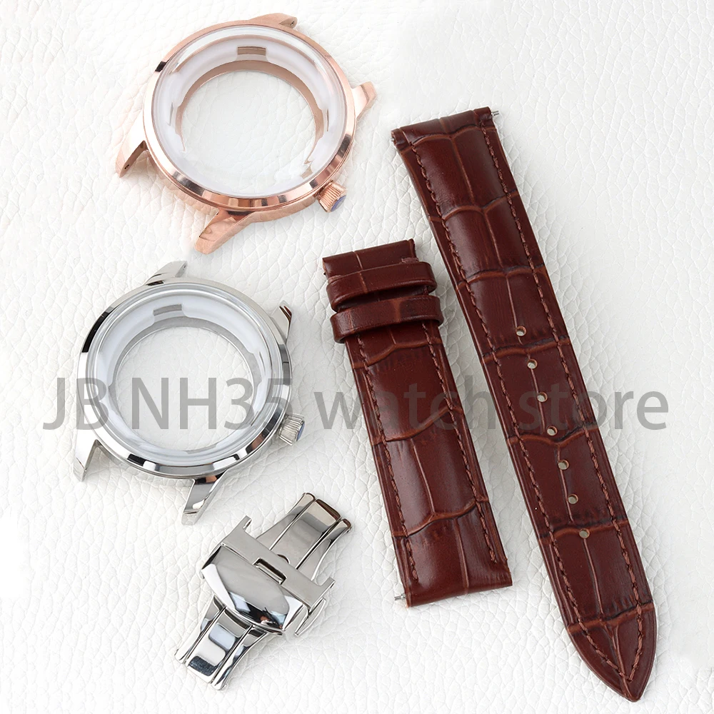 40mm Rose Gold/Silver NH35 Arched Glass Case Stainless Steel for Cocktail Time Presage NH35 NH36 NH38 Movement Leather Strap