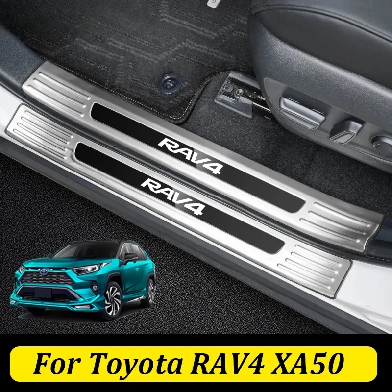 

8 шт. для Toyota RAV4 XA50 RAV4 2019 2021 2022 2023 2024 2025 из нержавеющей стали, защитная наклейка на порог автомобиля, полоса педали