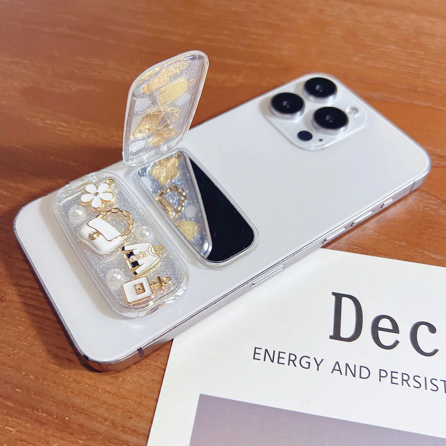 Supporto universale per telefono cellulare Supporto universale per telefono cellulare Supporto per supporto da tavolo pigro in materiale acrilico con specchio per il trucco