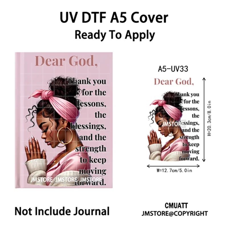 Bible Verse Black Woman Religious A5 Notebook UV DTF Wraps Ready To Apply Waterproof Transfer Stickers Decals For Journal Cover
