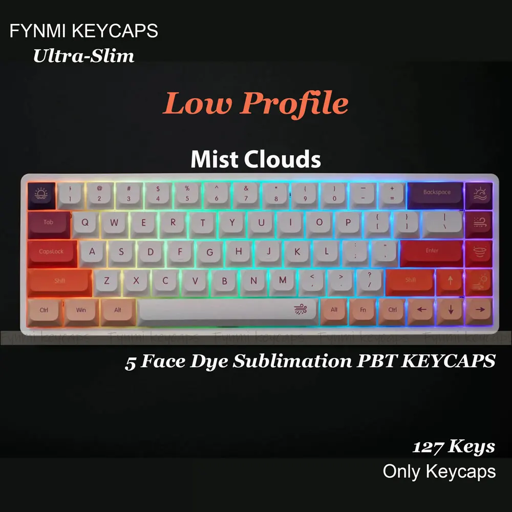 Mist Clouds Low Profile 127 keys ANSI Layout 5 Side Dye Sublimation PBT Keycaps for Gateron Low profile Switch