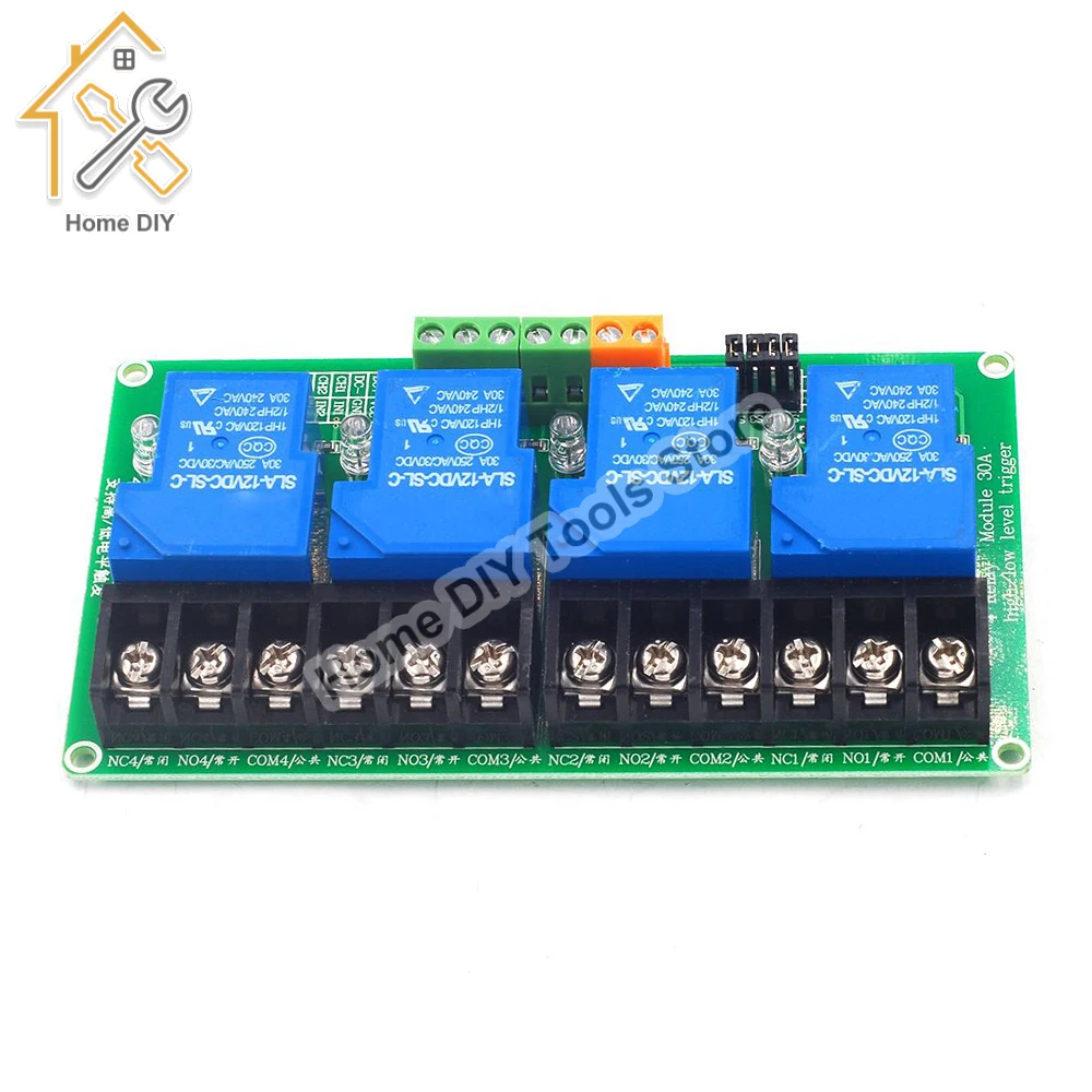 4 channel relay module 30A with optocoupler isolation 5V 12V 24V supports high and low Triger trigger for Smart Home