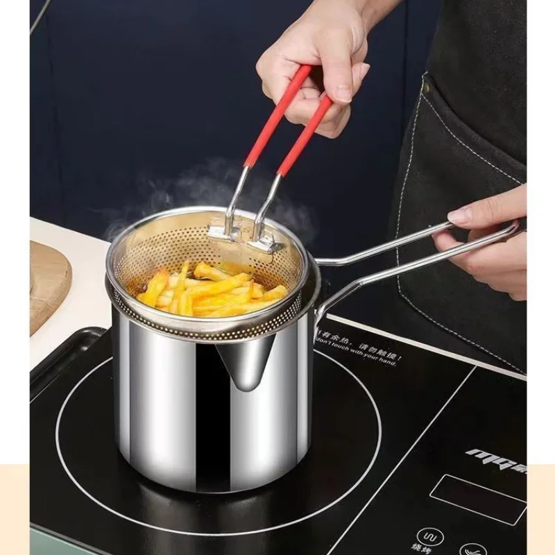 Stainless Steel Deep Frying Pot Tempura French Fries Fryer with Strainer Chicken Fried Pan Kitchen Cooking Tool Fritadeira Oil