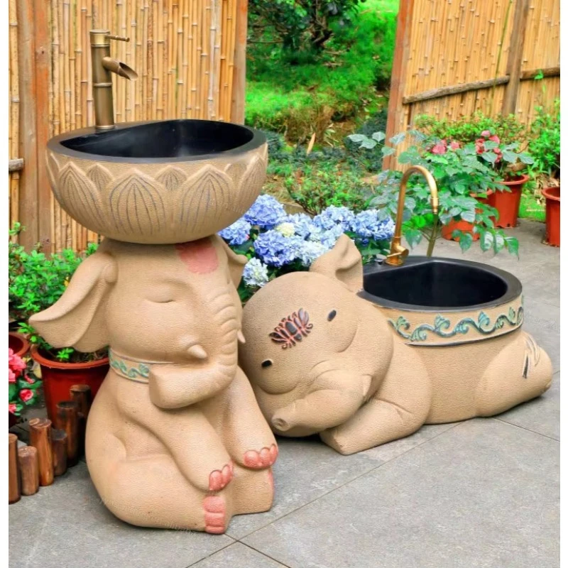 eco-friendly resin artificial stone courtyard washbasin floor standing bathroom sink villa garden washbasin