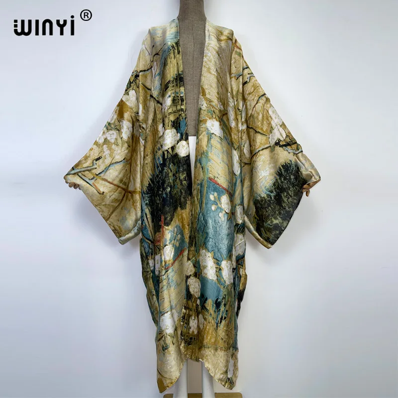 WINYI letni damski kardigan ścieg płaszcz sexy Boho Maxi afrykańskie wakacje okrycie plażowe z długim rękawem 2022, kaftan kimono KAFTAN