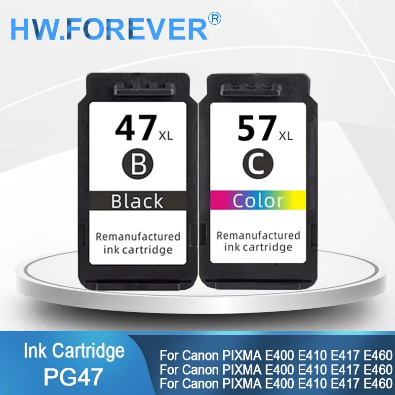 Cartucho de Tinta Compatível PG47 CL57 PG-47 CL-57 para Impressoras Canon Pixma E400 E410 E417 E460 E470 E477 E480 E3170 E3370 E4270