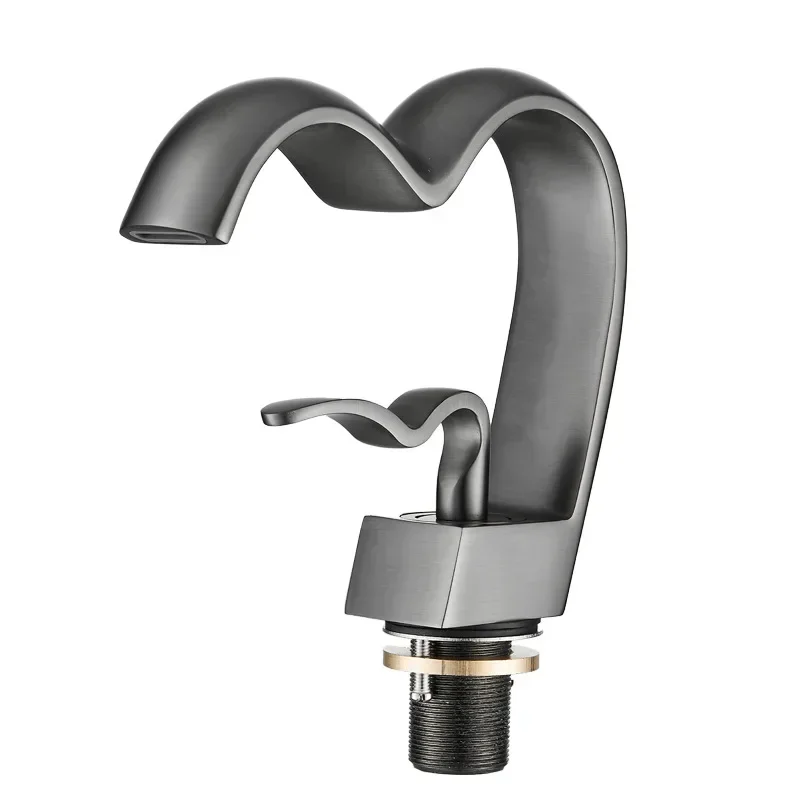 

Light luxury bathroom cabinet, creative art brushed gold gun gray waterfall all copper under the counter basin basin hot